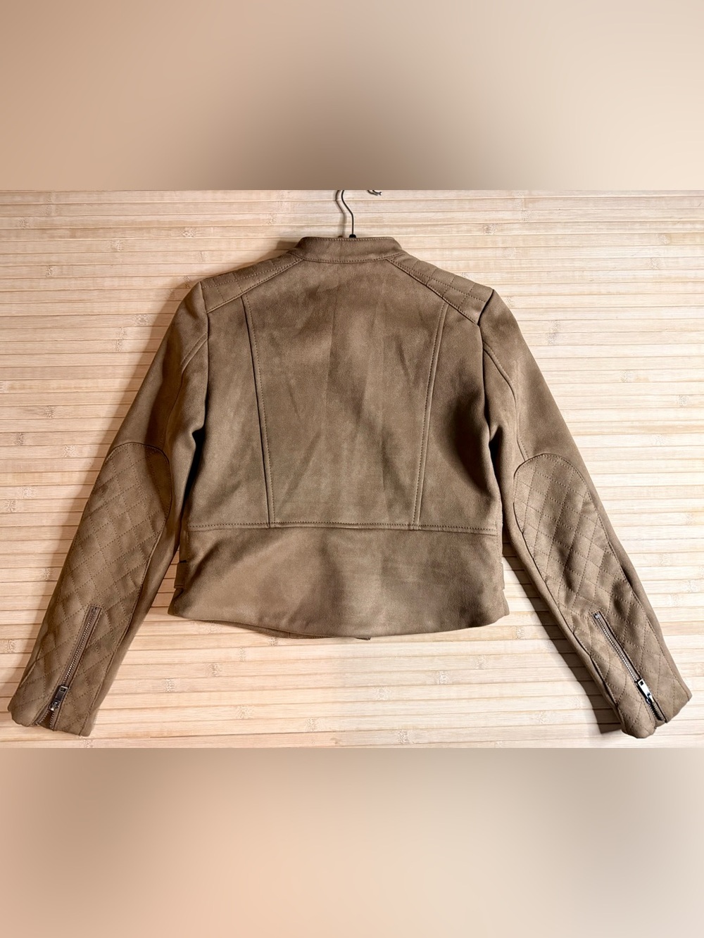 Banana Republic Vegan Suede Quilted Biker Moto Jacket Canyon Brown XS Petite NWT - Picture 2 of 4